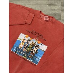Vintage 90s Westport MA Harvest Fest Dancing Cows Crewneck Sweater‎ Size Large
